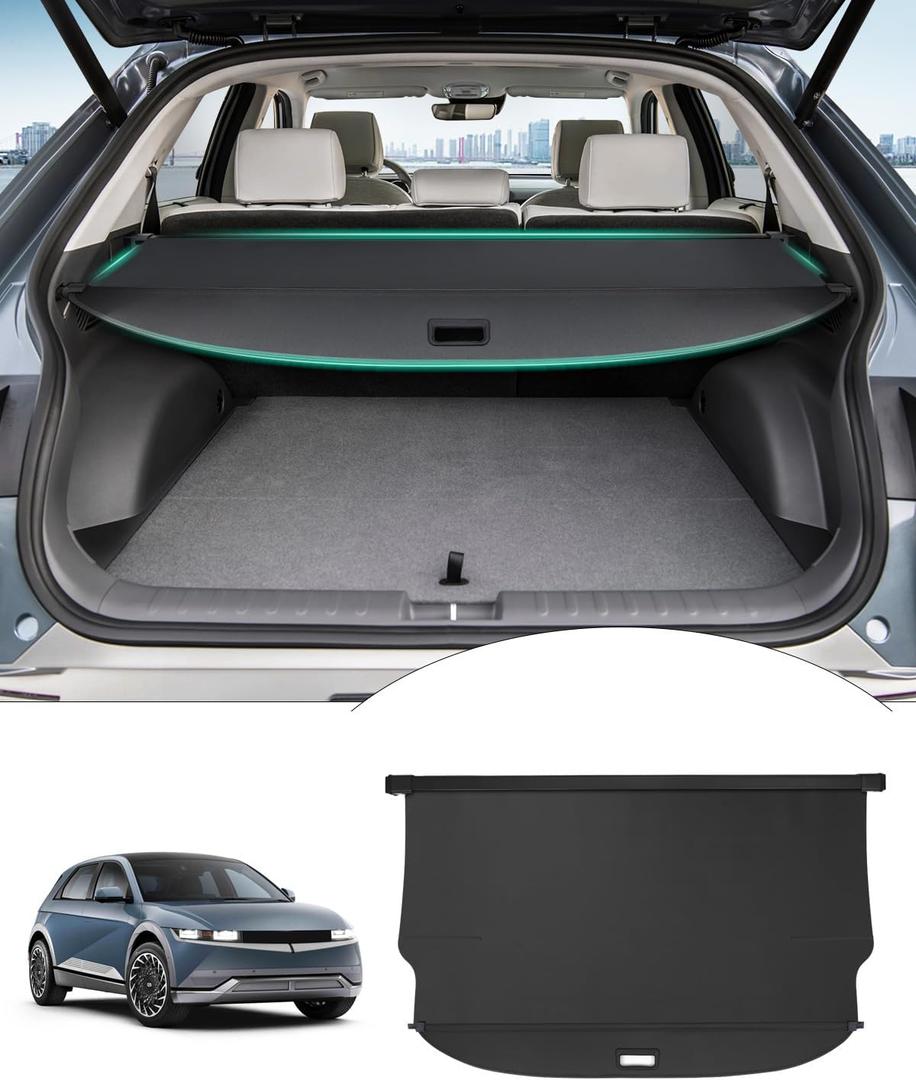 Powerty Cargo Cover for 2022-2025 2026 Hyundai Ioniq 5 Trunk Cover Retractable Shielding Shade Ioniq 5 Accessories Trunk Cargo Cover Black