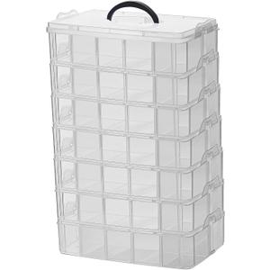Sooyee 7 Layers Stackable Storage Container, 70 Adjustable Compartments Stackable Storage Container for Kids Toys, Art Crafts, Jewelry, Supplies, Mini Case & Letter Sticker Included,Clear