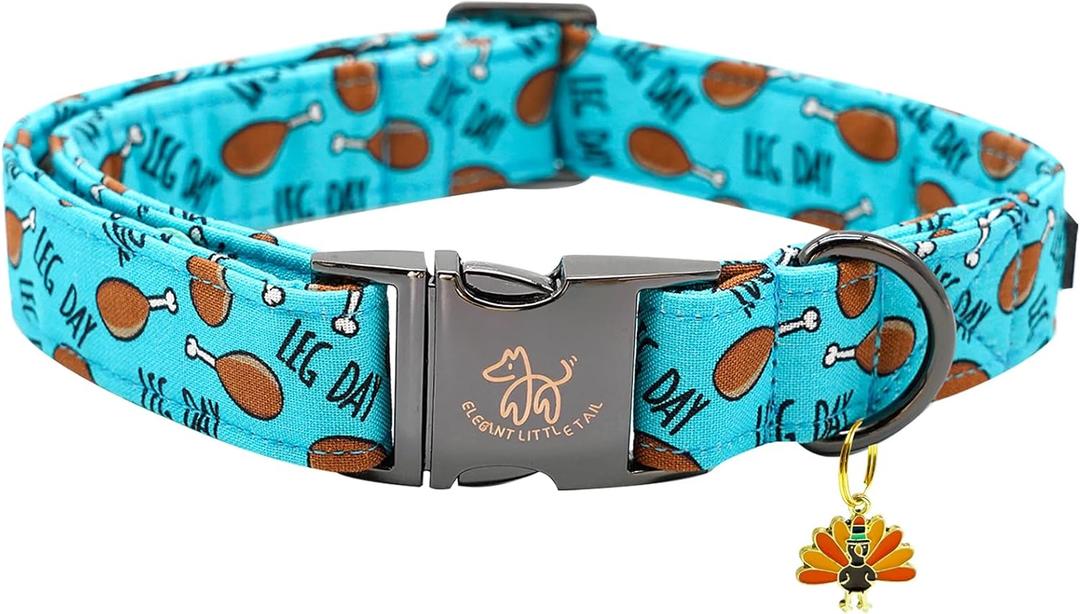 Elegant Little Tail Thanksgiving Turkey Print Cotton Soft Winter Holiday Collar with Adjustable Metal Buckle for Medium Dogs (Medium (Pack of 1))