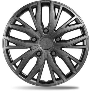 15 Inch Gunmetal Gray Sporty 10-Spoke Design Universal Wheel Covers Hubcaps for Steel Wheels, Set of 4, Patented Adjustable Snap-On Design, Tool-Free Install