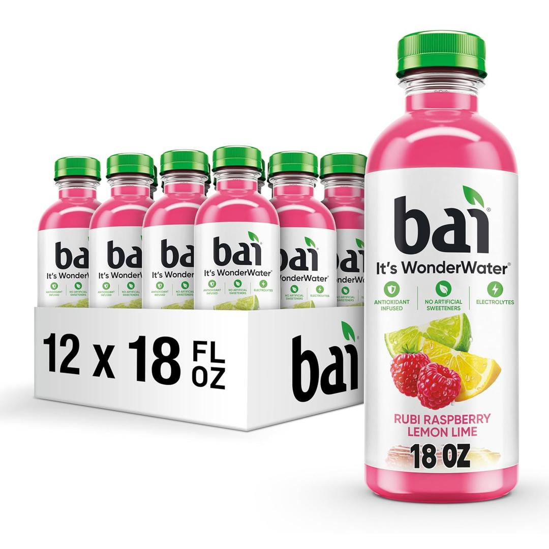 Bai Antioxidant Infused Water Beverage, Raspberry Lemon Lime, with Vitamin C and No Artificial Sweeteners, 18 Fluid Ounce Bottle, 12 Pack (EXP 07/17/26)
