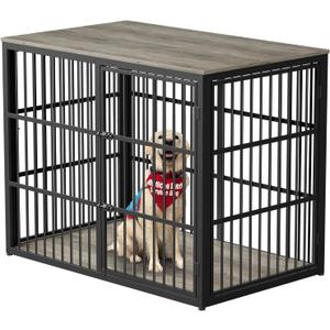 Lyromix 48'' XXL Dog Crate Furniture with 3 Doors, Wooden Crate End Table Heavy Duty Indoor Combination Cage for Medium to Large Dogs, Multiple Units Can be Combined, Grey (XXL(47.24''29.13''37.6''), Ancient gray)