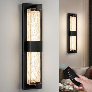 Battery Operated Resin Wall Sconce - Wireless Rechargeable Black Wall Light Dimmable LED Remote Wall Sconces Lighting Modern Cordless Vanity Light Fixtures No Wiring for Living Room Bedroom Bathroom, 19 Inch