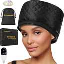 TEPENAR Hair Steamer for Deep Conditioning: Upgraded Heat Cap with 10-Level Fast Heating 3 Time Settings for Natural Hair Portable Thermal Steam Cap for Home Hair Treatment (Standard, Black)