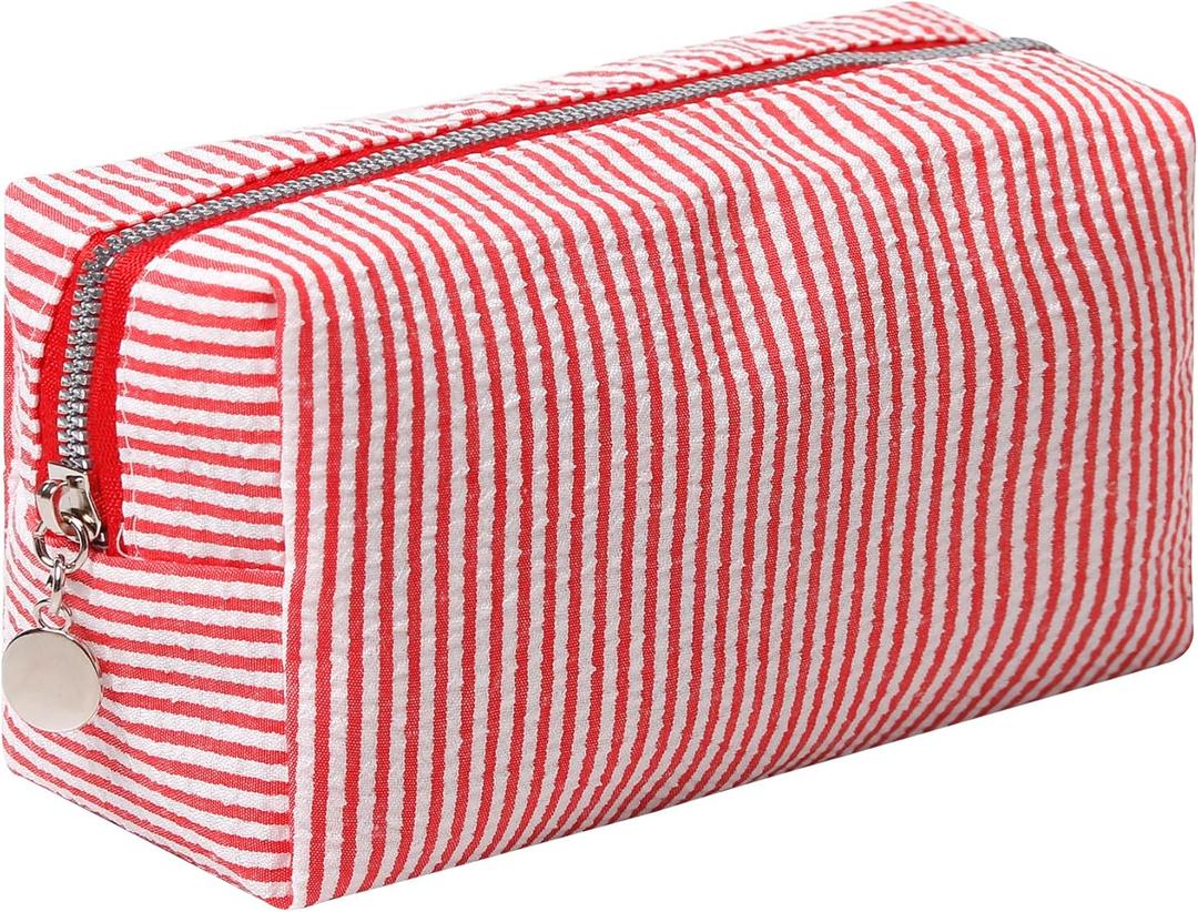 Makeup Bag Cosmetic Bag Travel Toiletry Bag Aesthetic Canvas Organizer Bag Zipper Pouch for Women (M-red)