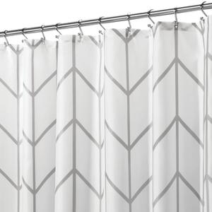 mDesign Fabric Geometric Shower Curtain - Herringbone Chevron Print with Reinforced Buttonholes for Master/Guest Bathroom - Machine Washable & Water Resistant Curtains, 72" x 72", Gray/White