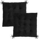 2 Pack Square Seat Cushions - Velvet & Slow-Rebound Foam Chair Pads Chair Pillow Cushion with Anti-Slip Ties for Kitchen, Dining, Office Chairs, Tatami (16"x16", Black)
