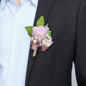 Wedding Velvet Rose Boutonniere Flower for Men Set of 2 Groom Groomsmen Lavender Artificial Rose Flower Father Brother Parent Boutonniere for Indoor Outdoor Wedding Prom Homecoming Dance (Lavender Boutonniere)