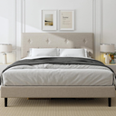 Full Size Linen Bed Frame, Upholstered Platform Bed Frame with Adjustable Headboard, Wooden Slats Support, No Box Spring Needed, Easy Assembly, Beige 