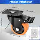 3" Caster Wheels Set of 4, Heavy Duty Casters with Brake, No Noise Locking Casters with Orange Polyurethane (PU) Wheels, Swivel Plate Castors Pack of 4
