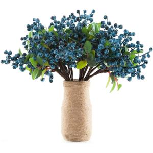 SHACOS Artificial Blue Berry Stems Pack of 20 Fake Blue Berries with Green Leaves 9.8 inch Fake Blueberries Picks for Spring Floral Bouquet Decorations Crafts Holiday Home Vase Decor Blueberry