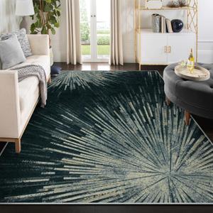 Lahome Washable Area Rugs 8'x10' - Rugs for Living Room 8x10 Non-Slip Backing Large Rug Ultra-Thin Stain Resistant Dining Room Rugs for Under Table, Modern Abstract Print Soft Rug for Bedroom Office (Black/Dark Green)