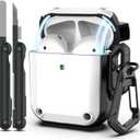 RFUNGUANGO for AirPods Case Cover, Military Grade Anti-Fall Soft TPU Shock-Absorbing Protective AirPods 2&1 Generation Case with Keychain and Cleaning Kit, Front LED Visible, White