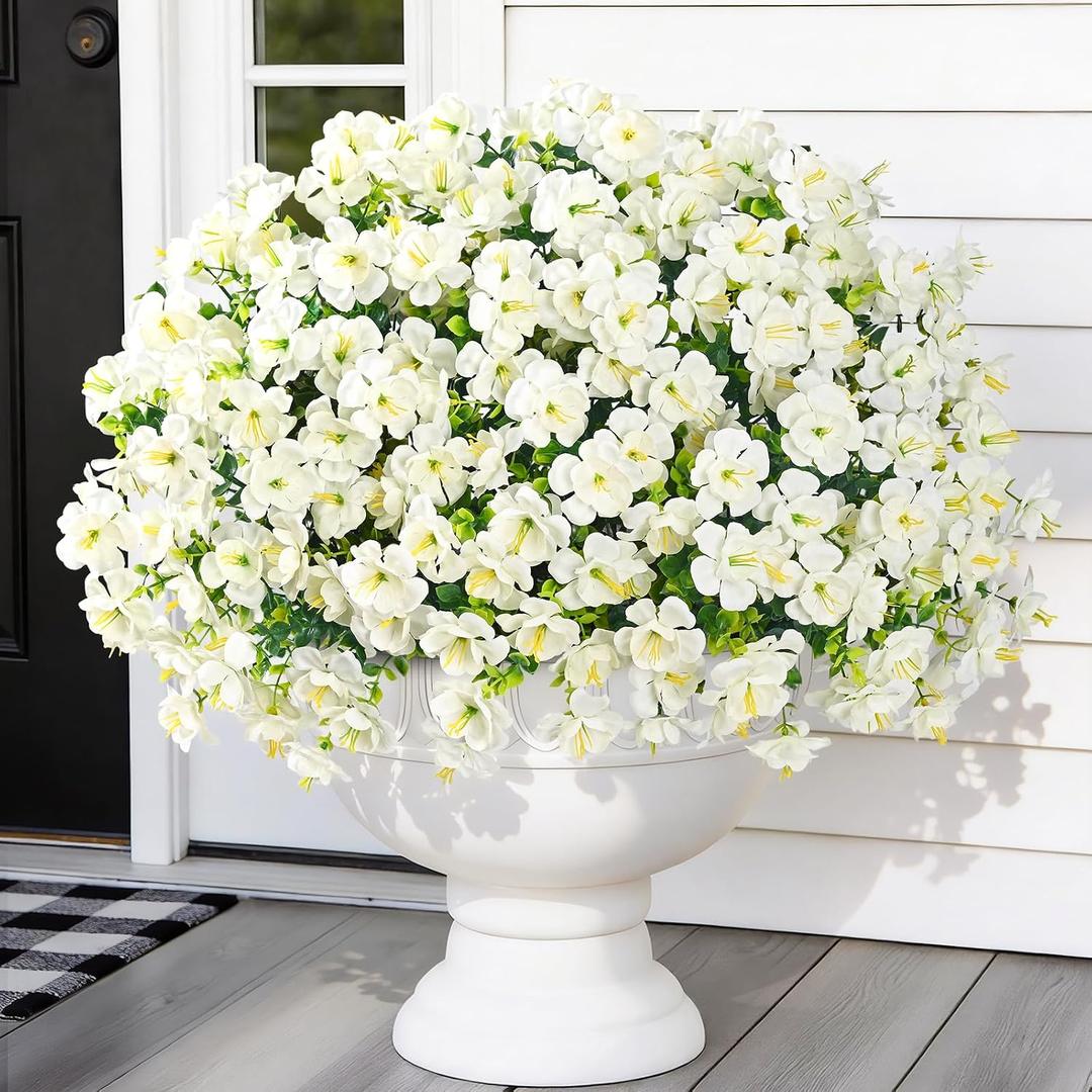 MARTINE MALL 12 Bundles Look Real Artificial Flowers for Outdoors, Realistic Fake Outdoor Flowers, UV Resistant Silk Flowers for Outside Faux Flowers Plants for Outdoor planters Porch, White