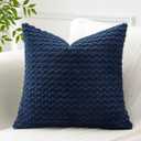 OTOSTAR Pom Poms Decorative Corduroy Throw Pillow Covers 20x20 Inch Super Soft Boho Striped Square Cushion Covers Case Geometric for Sofa Couch Bedroom Car Decor Set of 1, Navy Blue