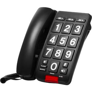 Big Button Landline Phone For Seniors Or Visually Impaired With High Contrast Colors And Loud Volume (Black)