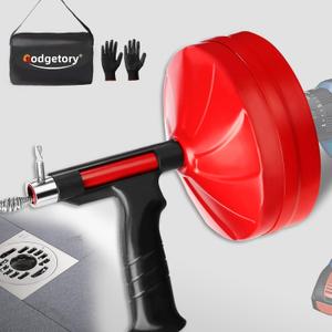 50FT Drain Snake for Clog Removal, Drill Powered & Manual Auger, 1/4 Inch Plumbing Snake for Kitchen Sink, Shower & Bathtub Drain, Hair Clog Remover Tool with Gloves & Storage Bag