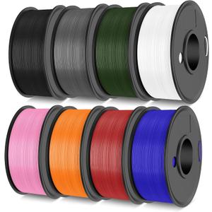 High Speed PLA Plus Filament 1.75mm, High Toughness Rapid PLA+ for Fast Printing up to 600mm/s, 8 Pack 250g Spool, Black+White+Grey+Olive Green+Blue+Pink+Orange+Red