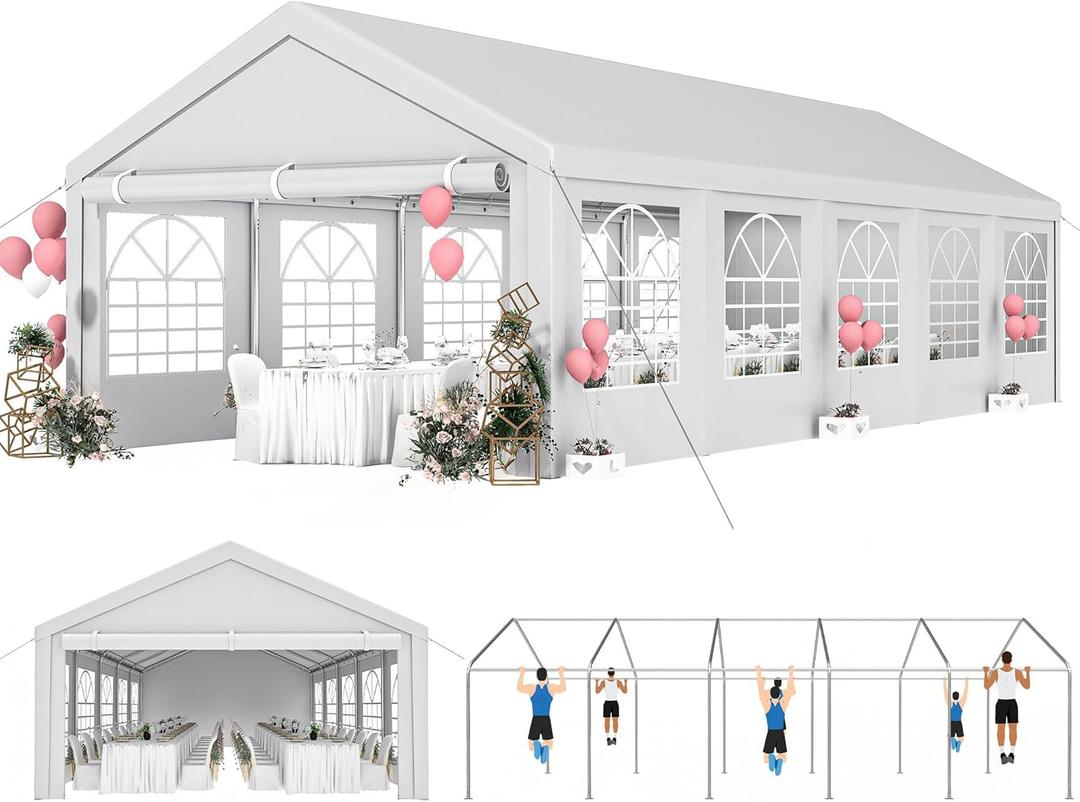 YITAHOME 16x32ft Heavy Duty Party Tent Outdoor Wedding Tent Canopy Event Shelters Upgraded Galvanized Steel Carport with Removable Sidewall Windows for Commercial and Parties, White
