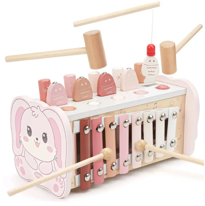 Wooden Hammering Pounding Toy with Xylophone & Fishing Game