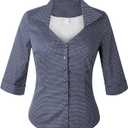 YARN & INK Women's Solid Classic-Fit Casual Blouses Button Down 3/4 Sleeve Dress Shirt 1950s Retro Elegant Work Office Tops (X-Large, 12-bluedots)