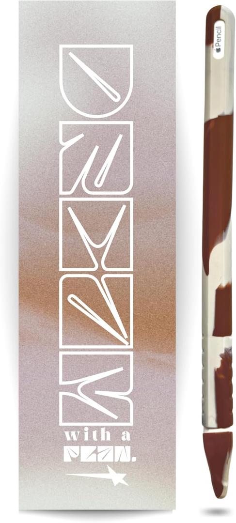 Brown & Beige Apple Pencil 2nd Generation Protective Sleeve Cover Grip, Apple Pencil Case, Magnetic Charging Compatible and Double Tap, Cow Print Swirl, Unique, Boho Neutral Colors
