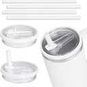 2 Pack 40 oz Tumbler Flip Straw Leak Proof Lid Replacement Fit for Stanley Quencher,40 oz Tumbler Lid Replacement for Stanley Cup,No Spill Proof Straw Cover for Stanley Cup Accessories(White)