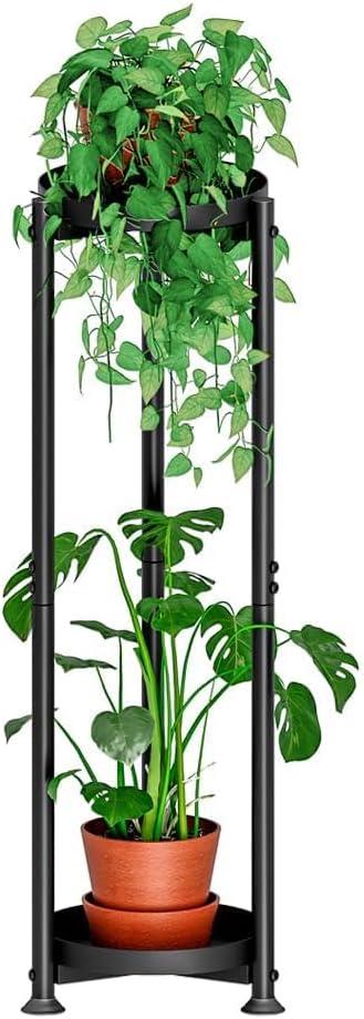 Plant Stand Indoor Outdoor Corner Tall 2 Tier Metal Tiered Single Small Plant Stands Sturdy Shelf for Living Room Balcony Garden,Black