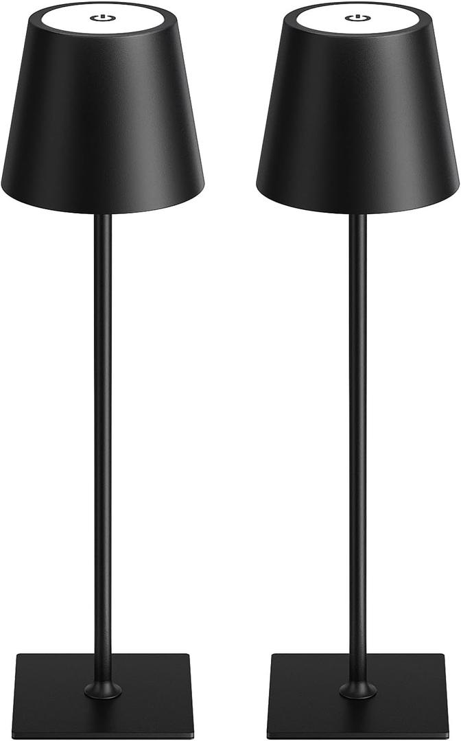 Kakanuo Cordless Table Lamp, 3 Color Stepless Dimming, 5000mAh Rechargeable Battery Powered, Outdoor LED Lamps, for Dining Room, Living Room, Bedroom, Bar, Cafe, Restaurant, Patio, Camping  Black