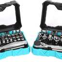 DURATECH 56-Piece 1/4" Mini Ratchet Wrench and Screwdriver Bit Set, 2-in-1, 72-Tooth and 60-Tooth with Bit Socket Set, Storage Cases Included
