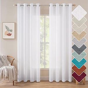 MIULEE White Linen Curtains 96 Inches Long 2 Panels for Living Room Bedroom Natural Faux Linen Textured Semi Sheer Light Filtering Privacy Window Treatments Grommet Voile Drapes W 52 x L 96 Inch