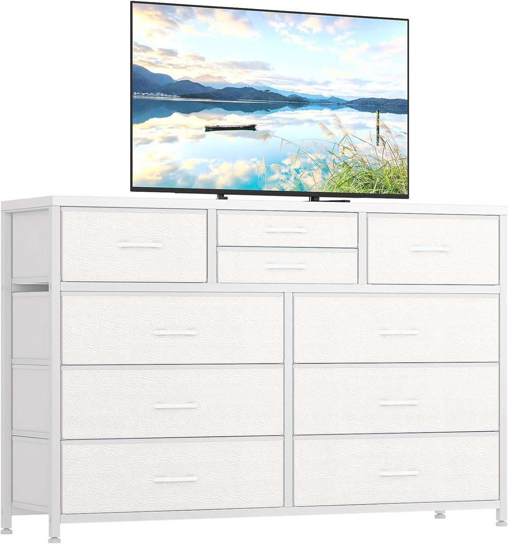 GAOMON Dresser for Bedroom TV Stand for 55 TV, Entertainment Center with 10 Drawers, Storage Organizer Unit for Living Room, Closet, Entryway, Hallway (White)