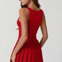 QINSEN Womens Square Neck Tennis Dress Pleated Sleeveless Built in Shorts Golf Athletic Dress with Pockets (Red)