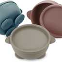 PandaEar 3 Pack Baby Suction Bowls with Lids Stay Put Silicone Toddler Bowls for Self-Feeding & Travel, 100% Food Grade BPA-Free, Leakproof Feeding Set (Muted Earth Tones)