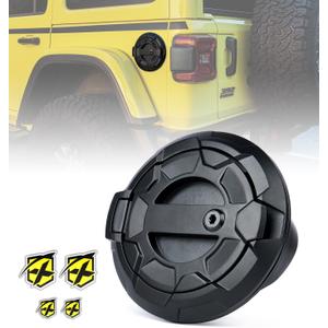 Xprite Gas Tank Cap Cover with Wheel Pattern Design, Aluminum Lock Fuel Door Cover Compatible with Jeep Wrangler 2018-2026 JL & JLU 2 & 4 Door Unlimited, Matte Black (No Keys Included)