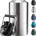 One Gallon Insulated Water Bottle for Travel: 2-in-1 Straw and Spout Lid, Keep Cold 24Hrs, Leakproof, 128oz Water Jug With Handle, Vacuum Stainless Steel for Sports, Hiking, Trip(Stainless)