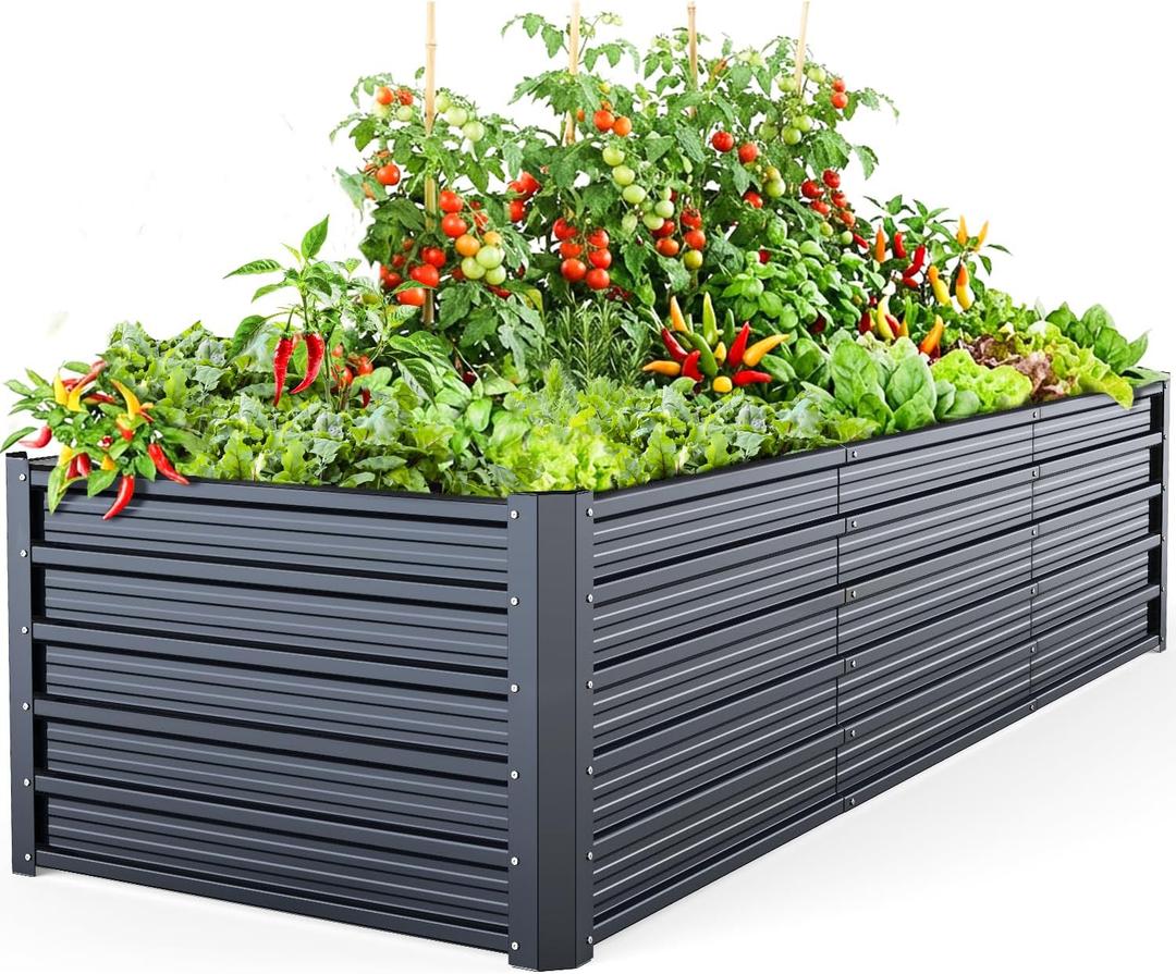 Ohuhu 8x3x1.9 FT Metal Raised Garden Bed Outdoor, Reinforced Deep Root Galvanized Steel Rustproof Planter Box, 100% Non-Toxic, 341 Gal Heavy Duty Tall Raised Beds for Growing Vegetables Flowers Herbs