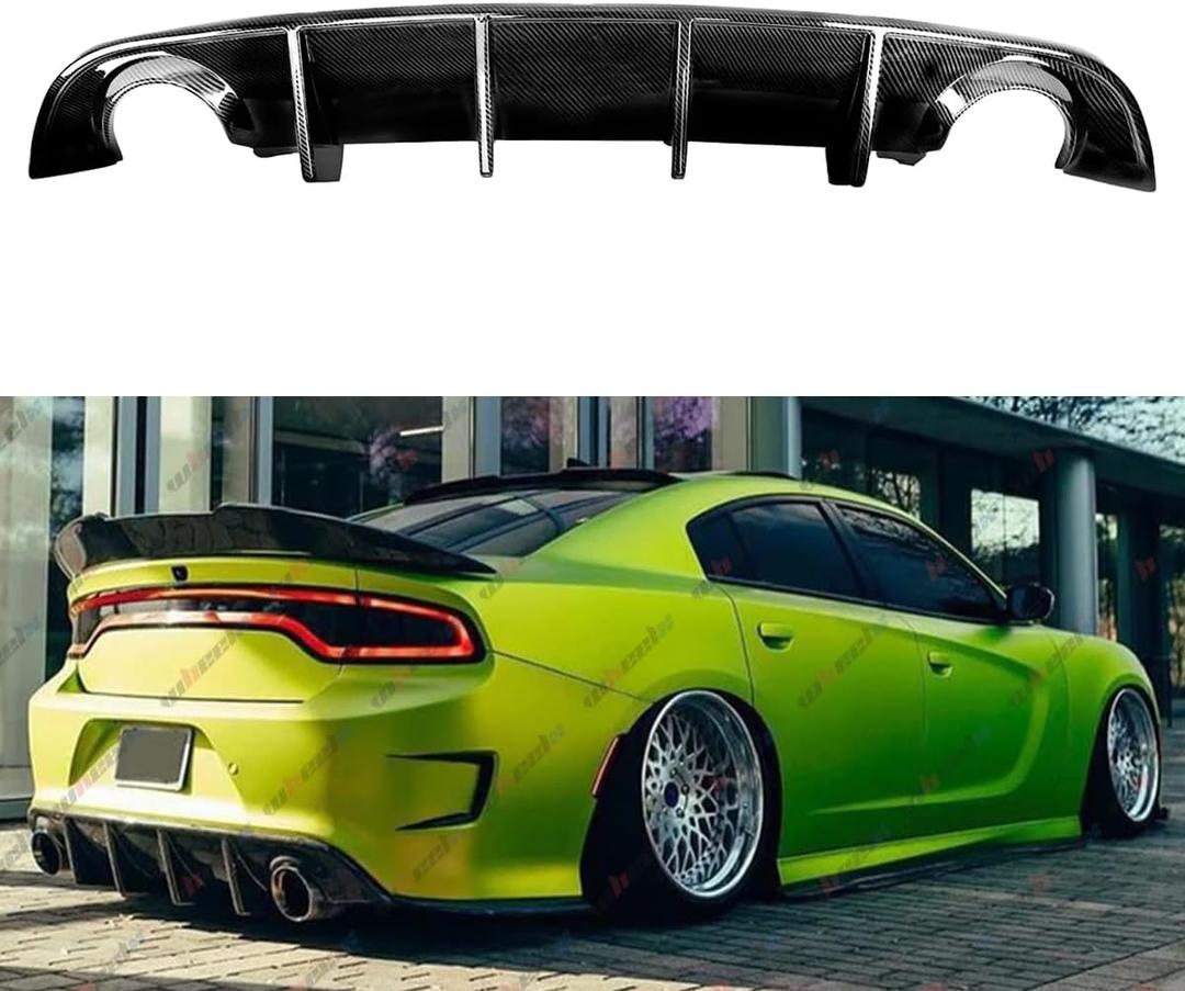 Rear Diffuser Compatible with 2015-2023 Dodge Charger, Rear Bumper Lip Splitter Fit for SRT Hellcat Scat Pack 392 GT R/T Daytona (Carbon Fiber Pattern)