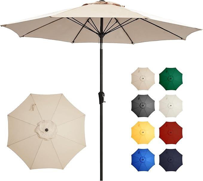 ayge Patio Umbrella Outdoor Table Umbrellas with Push Button Tilt, UPF50+ Premium Steel Pole and Ribs for Deck, Lawn, Garden, Backyard & Pool (Tan)