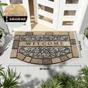 New Large 36"x24" Heavy Duty Welcome Mat Outdoor with Non-Slip Rubber Backing - Durable Outdoor Door Mat for Front Door Entrance, Garage, Patio & High Traffic Areas - Stone Scroll DesignBrown