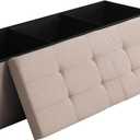 Storage Ottoman Bench Foldable Footrest Foot Stool, 45" Fabric Beige, 45.3" Flip