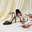Elisabet Tang Woman's Square Open Toe Ankle Strap Heeled Sandals Stiletto High Heel Sandal Dressy Sexy Wedding Party Shoes US 6