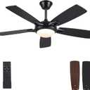 52 Inch Ceiling Fans with Lights and Remote, Modern Indoor Outdoor Ceiling Fan for Bedroom Living Room Patio Porch, 6 Speeds, Reversible Quiet Motor, Dual Finish Wooden Blades, Black