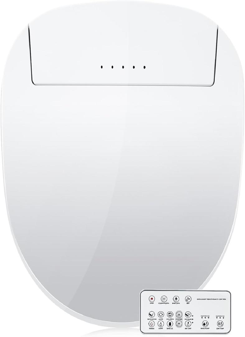 ZMJH A201S Bidet Toilet Seat, Electric Smart Heated Seat with Slow Closes, Vortex Wash, Warm Dryer, Rear and Front Wash, Warm Water, Remote Control, and Night Light, White (Elongated)
