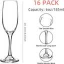 6Oz Champagne Glasses Set of 16 Tall Classic Champagne Flutes with Long Stem, Dishwasher Safe, Sparkling Wine Glasses for Wedding, Restaurant, Bar, Toasting, New Year's Eve, 185ML
