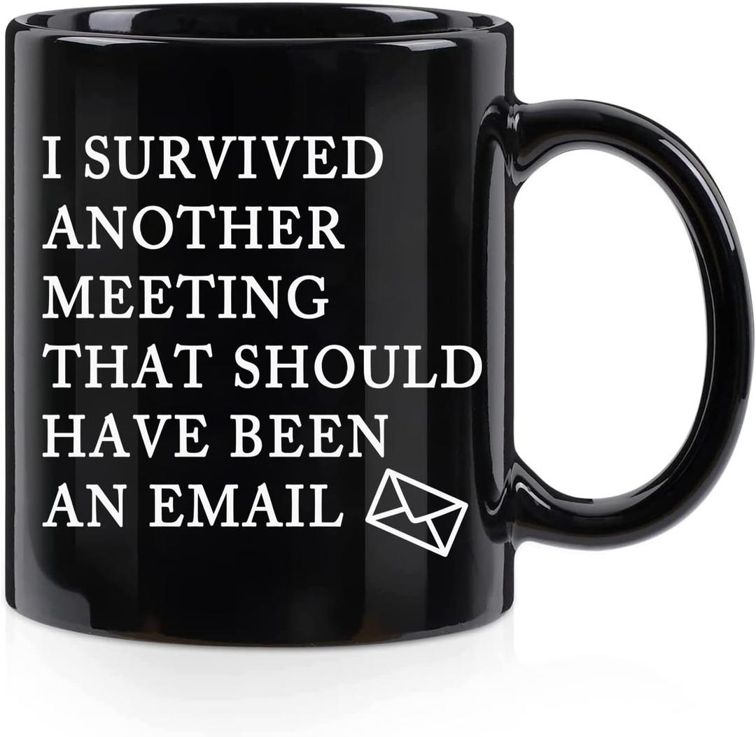 Toshiy Email Mug I Survived Another Meeting That Should Have Been an Email The Office Mug Funny Coffee Mug Christmas White Elephant Gifts for Boss Coworkers 11 Ounce Black