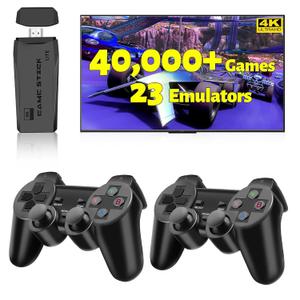 Wireless Retro Game Console Stick,4K HDMI Output & Dual 2.4G Wireless Controllers with 20000+ Games,Plug & Play Video Game Console,Ideal Gift for Gamers of All Age(64GB)(Black)