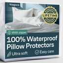 Niagara 4 Pack Waterproof Pillow Protectors Queen 20x30 Inches Smooth Zipper Premium Encasement Covers Quiet Cases Set White
