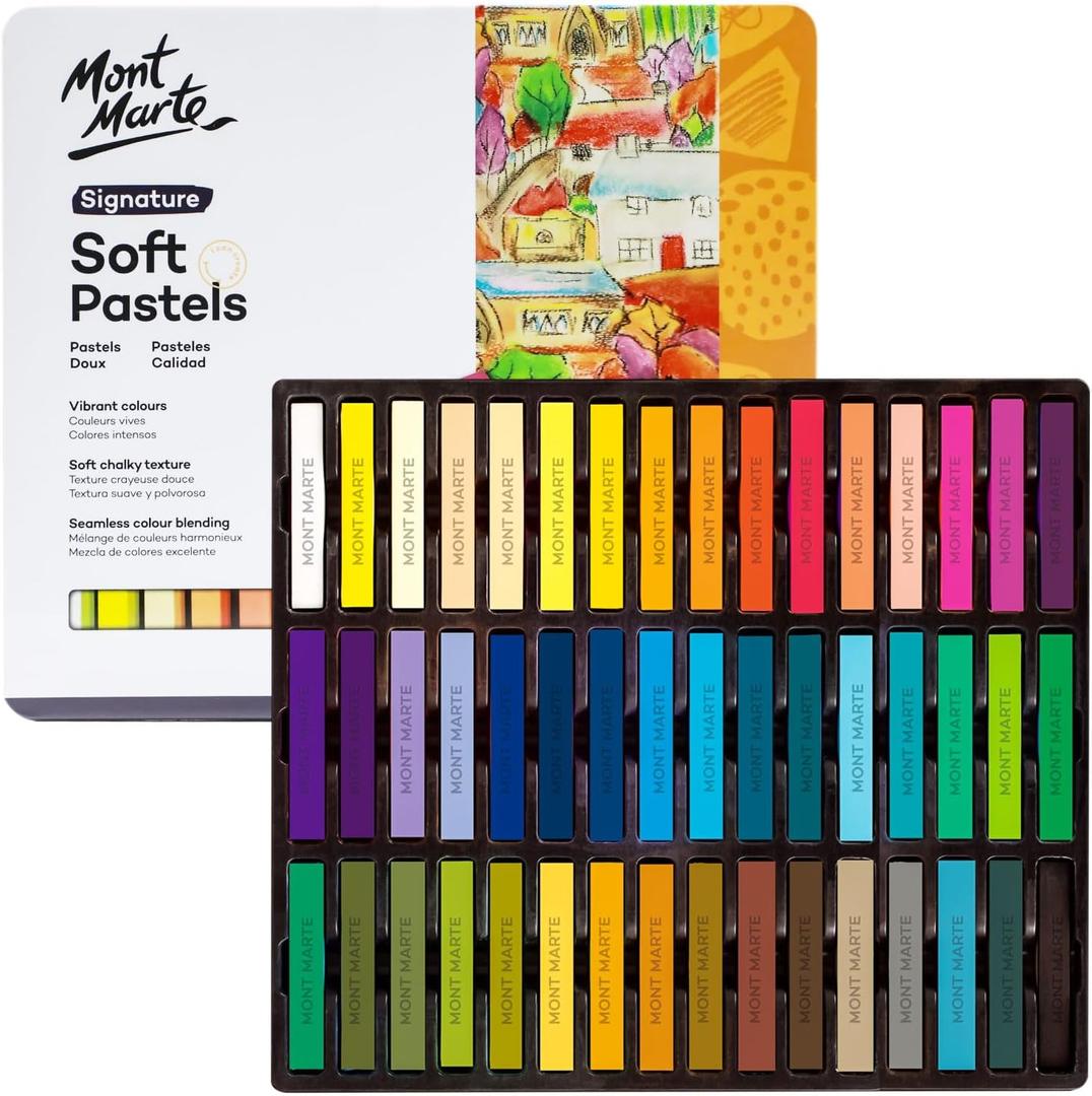 Mont Marte Soft Pastels in Tin Box Signature 48pc, 48 Assorted Colors, Vibrant Pastel Sticks, Great Blending, Comes in Storage Case, Ideal for Art, Craft, Coloring and Sketching (48 Count (Pack of 1), Multicolor)
