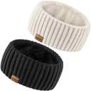 Sofier Winter Headbands for Women 2 Packs Knit Ear Muffs With Thick Fleece Lined Cold Weather Ear Warmers Christmas Stocking Stuffers Gifts (Black+Beige)
